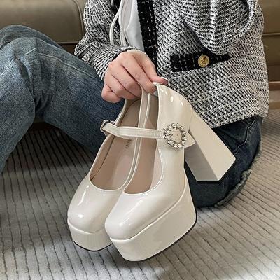 Ronde neus retro Franse hoge hakken kleine leren schoenen dames 2025 nieuw zomer hoogteverhoging veelzijdig Mary Jane lage instap enkelvoudige schoenen