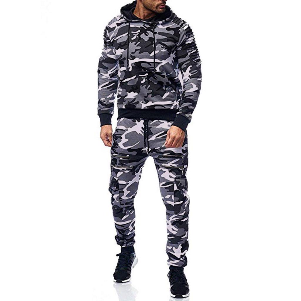 

Men s Print Zipper Sweatshirt Hooded Top Pants Sets Sports Suit Tracksuit XL