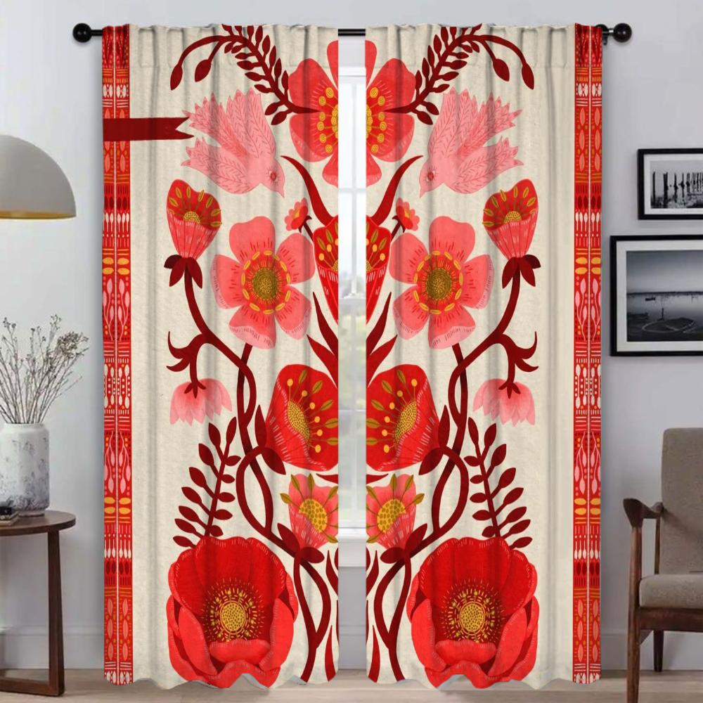 Retro Flower Curtains for Living Room Curtain for Room 2 Panel Shades Halloween Decoration Home Interior Curtains Partition