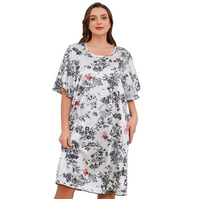Damen-Nachthemden in Übergröße, Satin, bedruckt, Blumenmuster, Pullover, Schlafhemden, lockere Passform, Pyjama, Nachtschlaf, Loungewear, übergroße Kleider in 1XL-4XL