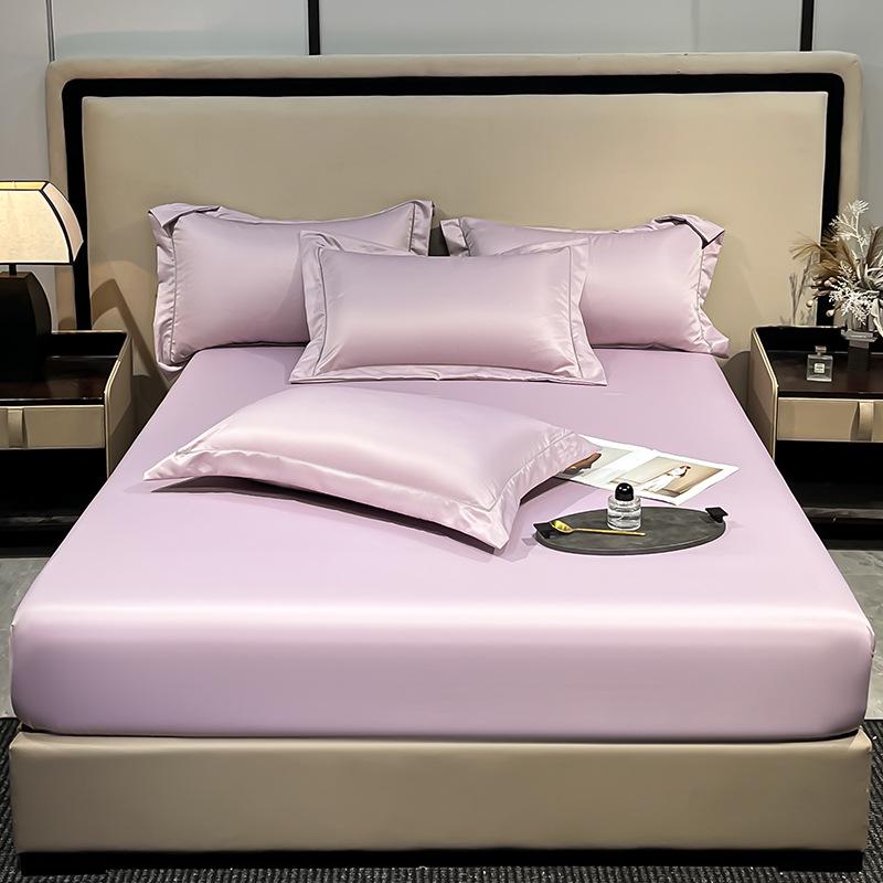 Washed Silk Summer Fitted Sheet Set - Ice Silk Mattress Protector, Cover, and Bedspread (3-Piece)
