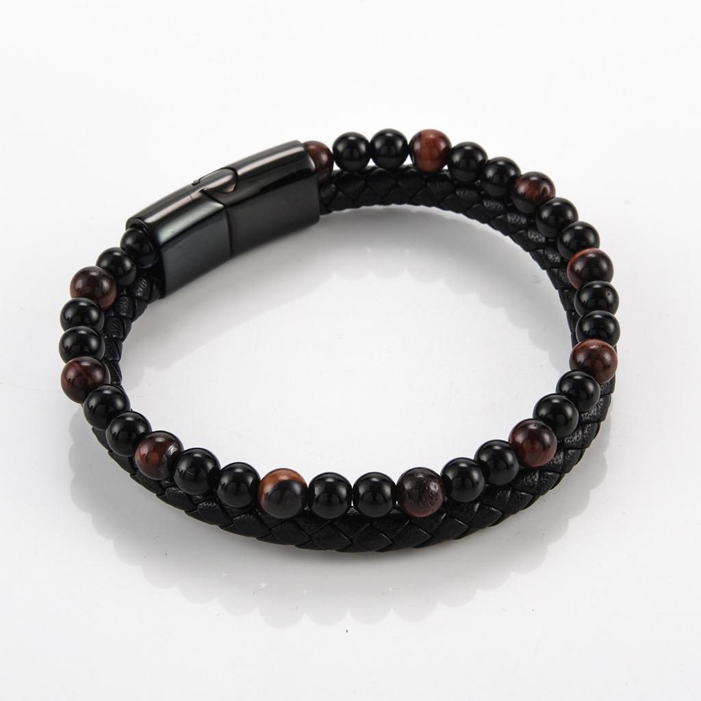 New High-quality Natural Red Tiger's Eye Leather Bracelet, Magnetic Buckle Men's Bracelet