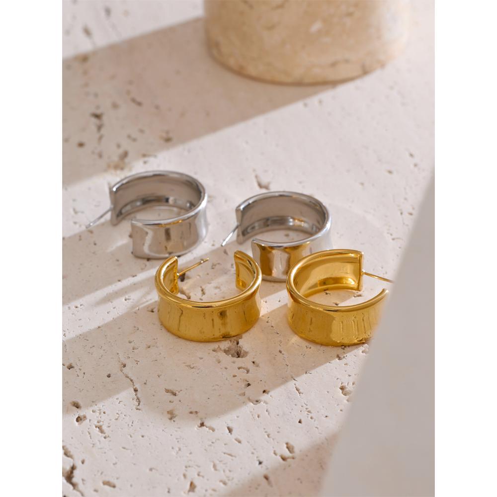 Yhpup 2025 New Smooth Metal Handmade Polish C-Shape Geometric Daily Earrings Minimalist Trendy Stainless Steel Versatile Jewelry