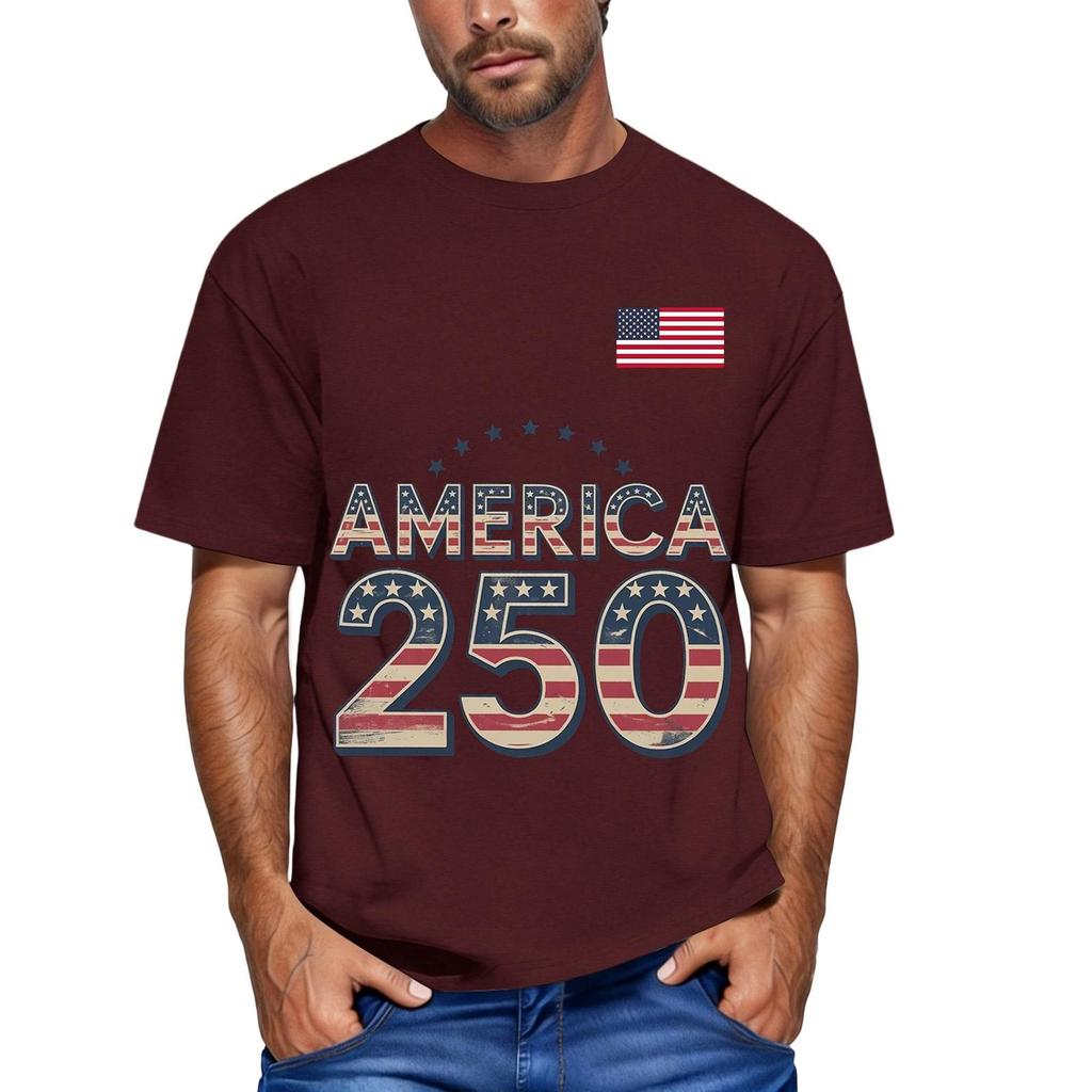 Men's loose and casual flag letter print T-shirt short-sleeved top