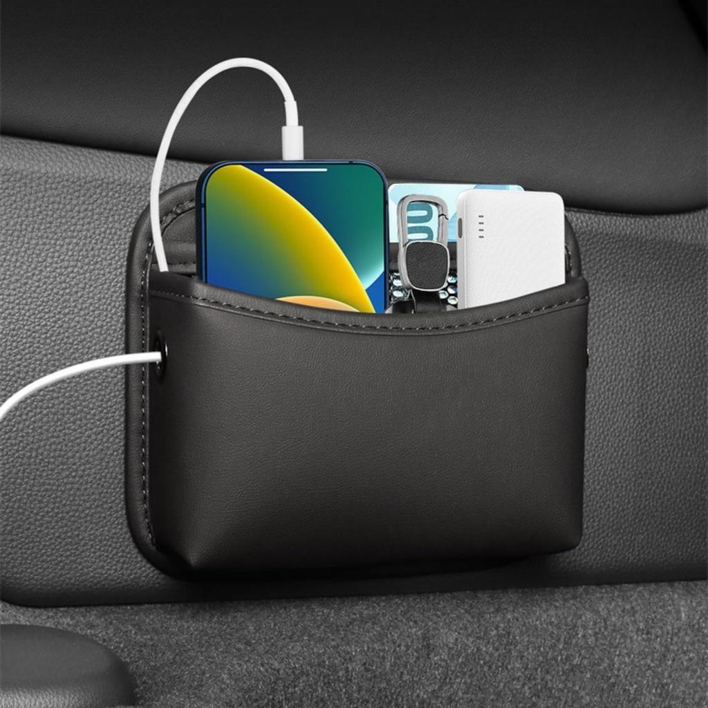 Kaoco Car Storage Pocket, Seatside Storage Bag, Fall Prevention, Smartphone Holder, Wallet, Key Case, Car Side Bag (Black)