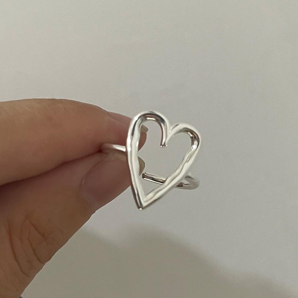 Silver Color Hollow Heart Rings for Women Wedding Engagement Luxury Oval Metal Open Rings Party Birthday Gifts