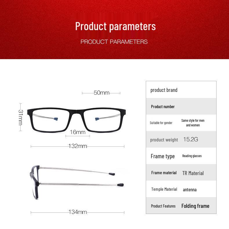 TR90 Folding Anti-Blue Light Reading Glasses for Men & Women, Portable with Telescopic Stainless Steel Legs