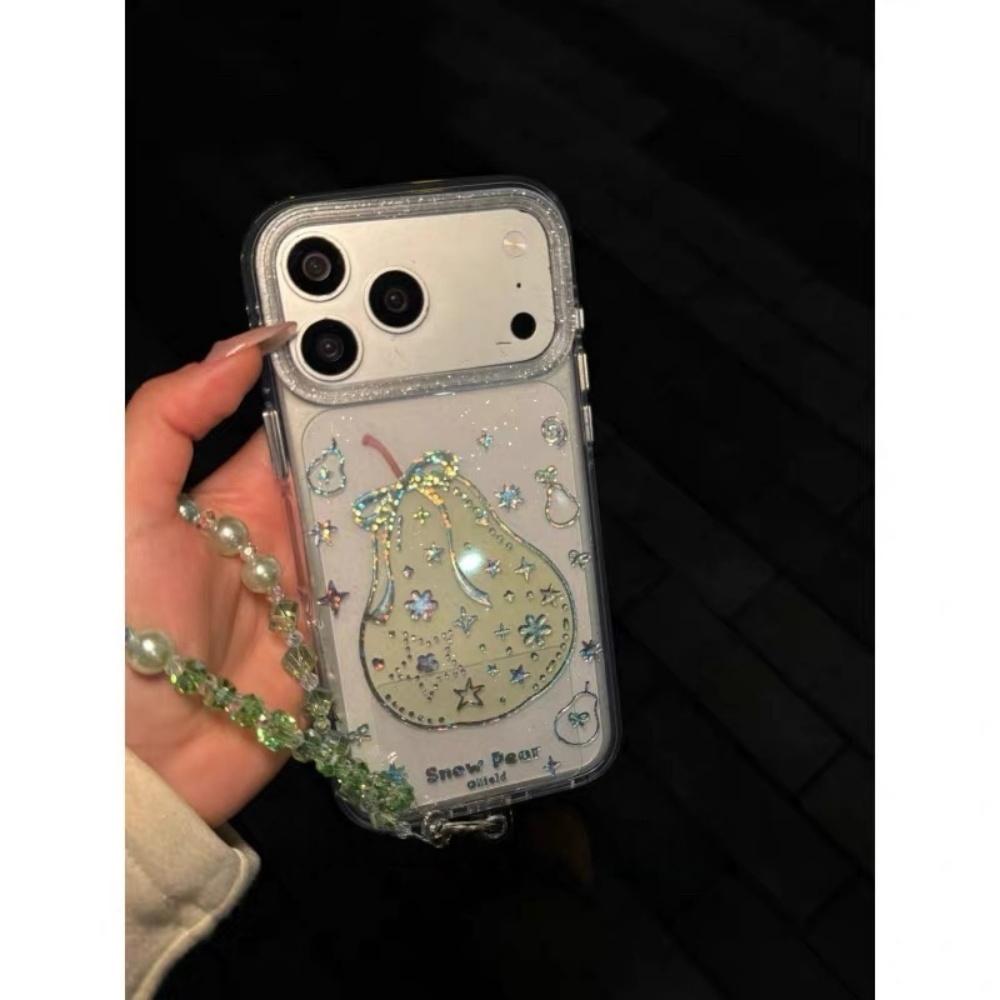 Ins Koreanische Laserbogen Grün Birne für iPhone17promax Apple 16pro Handyhülle 15 Damen ins Stil Kristall Mode Schutzhülle