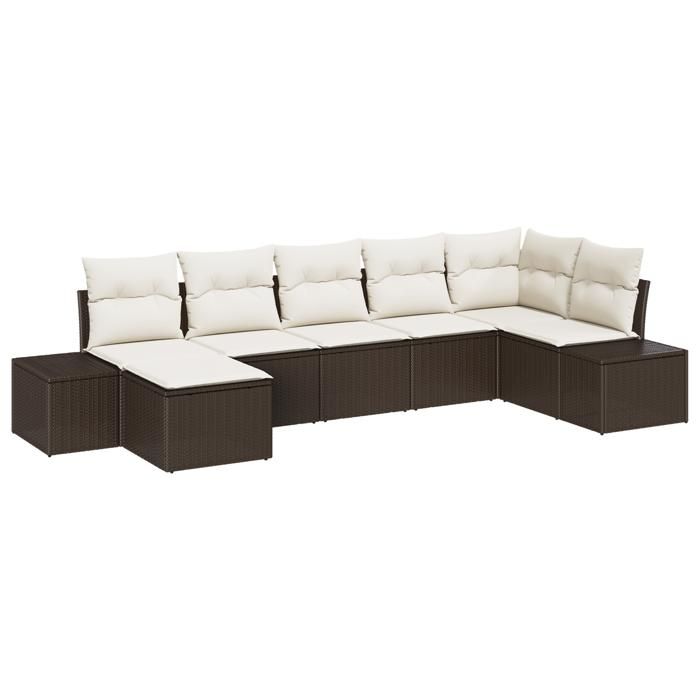 VidaXL Ensemble de canapé de jardin de 7 pièces avec coussins en poly rotin marron 3347148