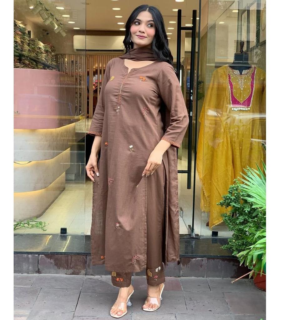 Women Designer Cotton Kurta Pant Dupatta Set Indian Bollywood Top Tunic Kurti Salwar Suit