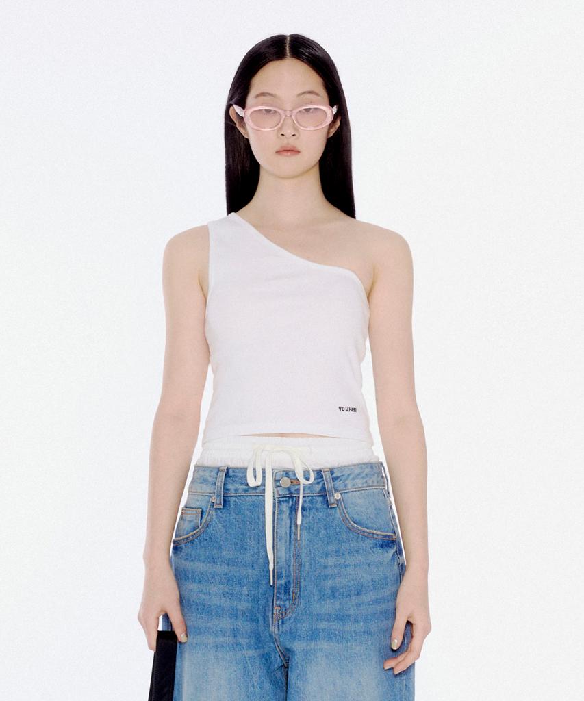 YOUHEE One Shoulder Logo Sleeveless White