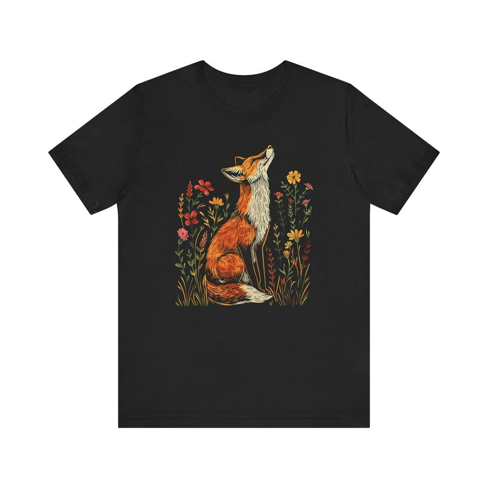 Tees Wildflower Fox Print Comfort Unisex Clothes T Shirt Daily Match Casual Tops Pure Cotton Girls Tshirt Crewneck Short Sleeve