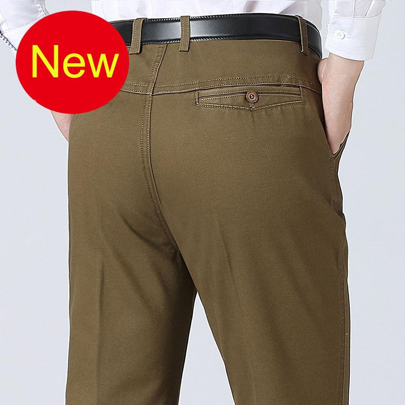 Men’s Breathable Casual Pants Cotton High Waist Lightweight Straight Trousers for Male Comfortable Fit Loose Business Work Dress Pant with Pocket