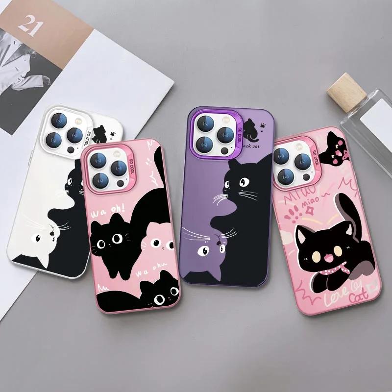 Pink Cute Cat IMD Case For Samsung Galaxy S25 S23 S22 S26 Ultra S24 Plus S24 FE A17 A07 A56 A36 A55 A35 Plastic Laser Matte Coo