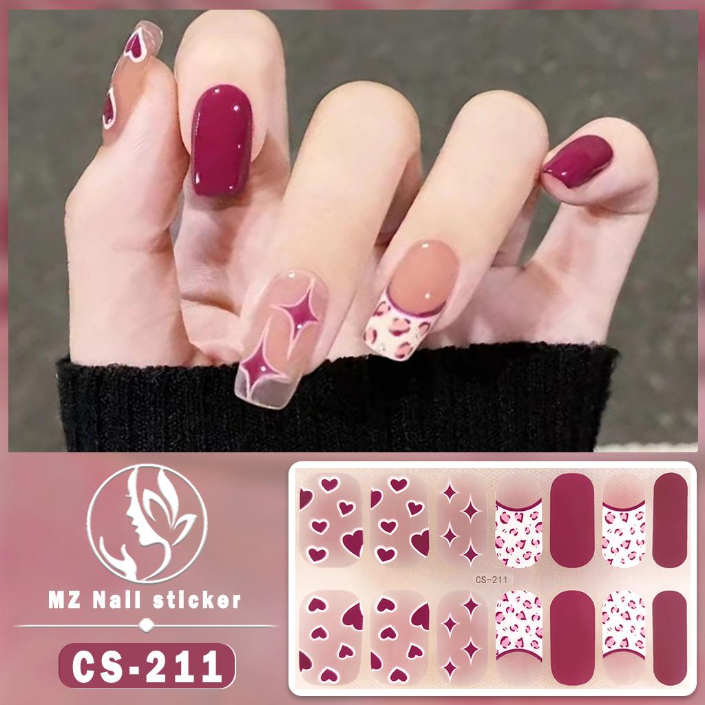 CS Waterproof No-Cure Gel Nail Wraps, Full Cover Japanese & Korean Style Heart Pattern Nail Stickers, Nail Patch Films