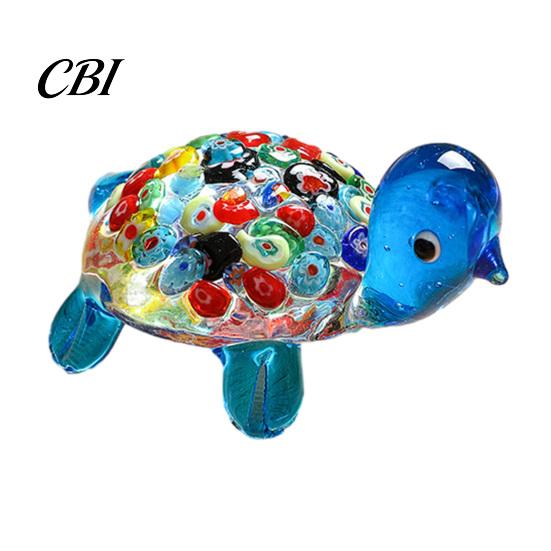 Clear Glass Figurine for Car Hand Blown Millefiori Turtle Figurine, Mini Colorful Tortoise Statue, Cute Handcrafted Desk Accessory Cartoon Sea
