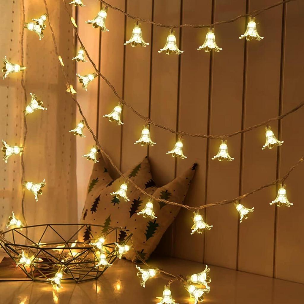 Serielle Lichterkette - 14 LED Kristall-Lilie, 10 Fuß Warmweiße Lichterkette für Zuhause, Mandir, Pooja-Raum, Deepawali- & Diwali-Dekoration, Weihnachten