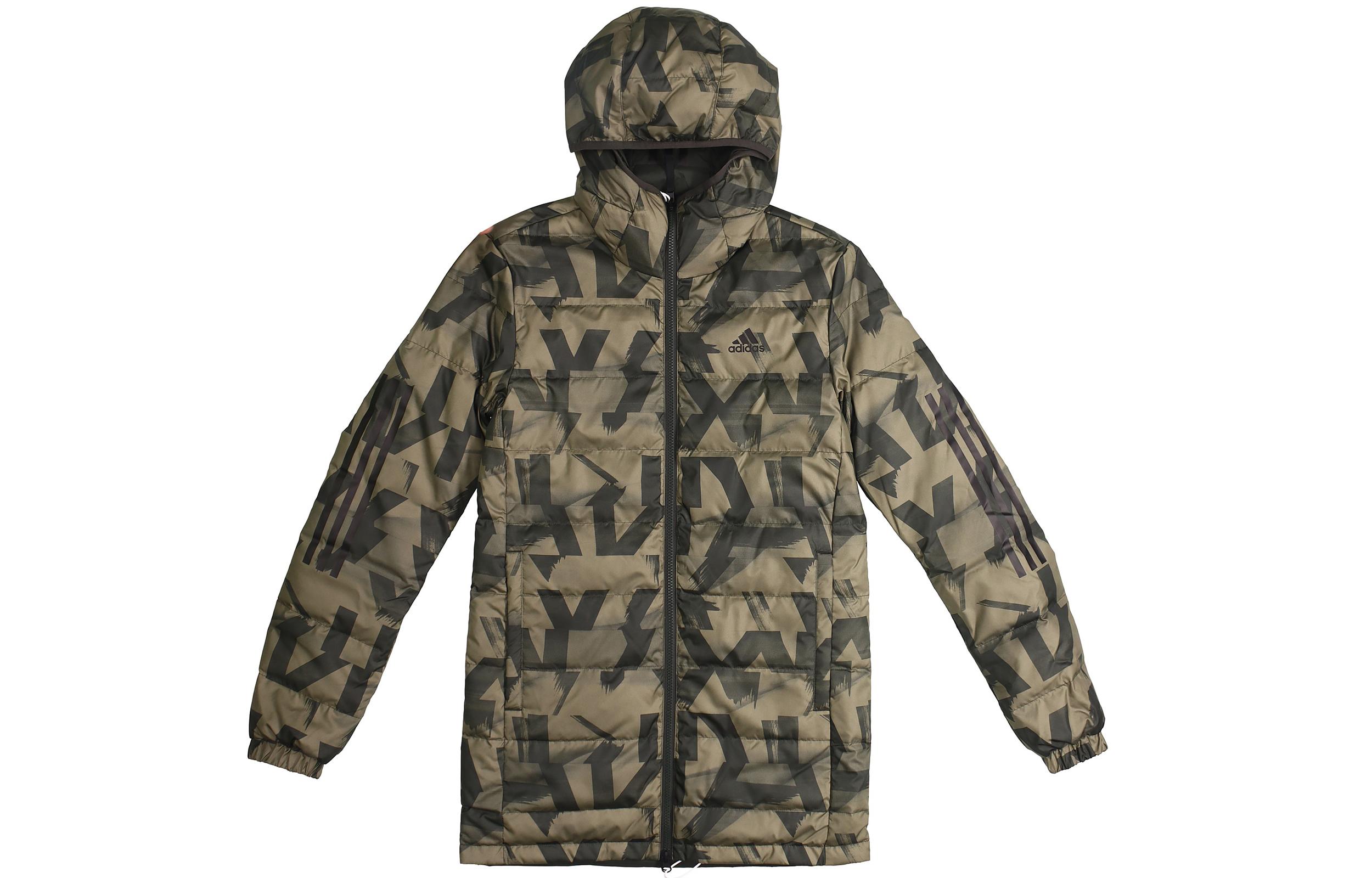 Adidas Down Jackets Men s Olive Brown Hooded Thickened Reversible FR6635 XS
