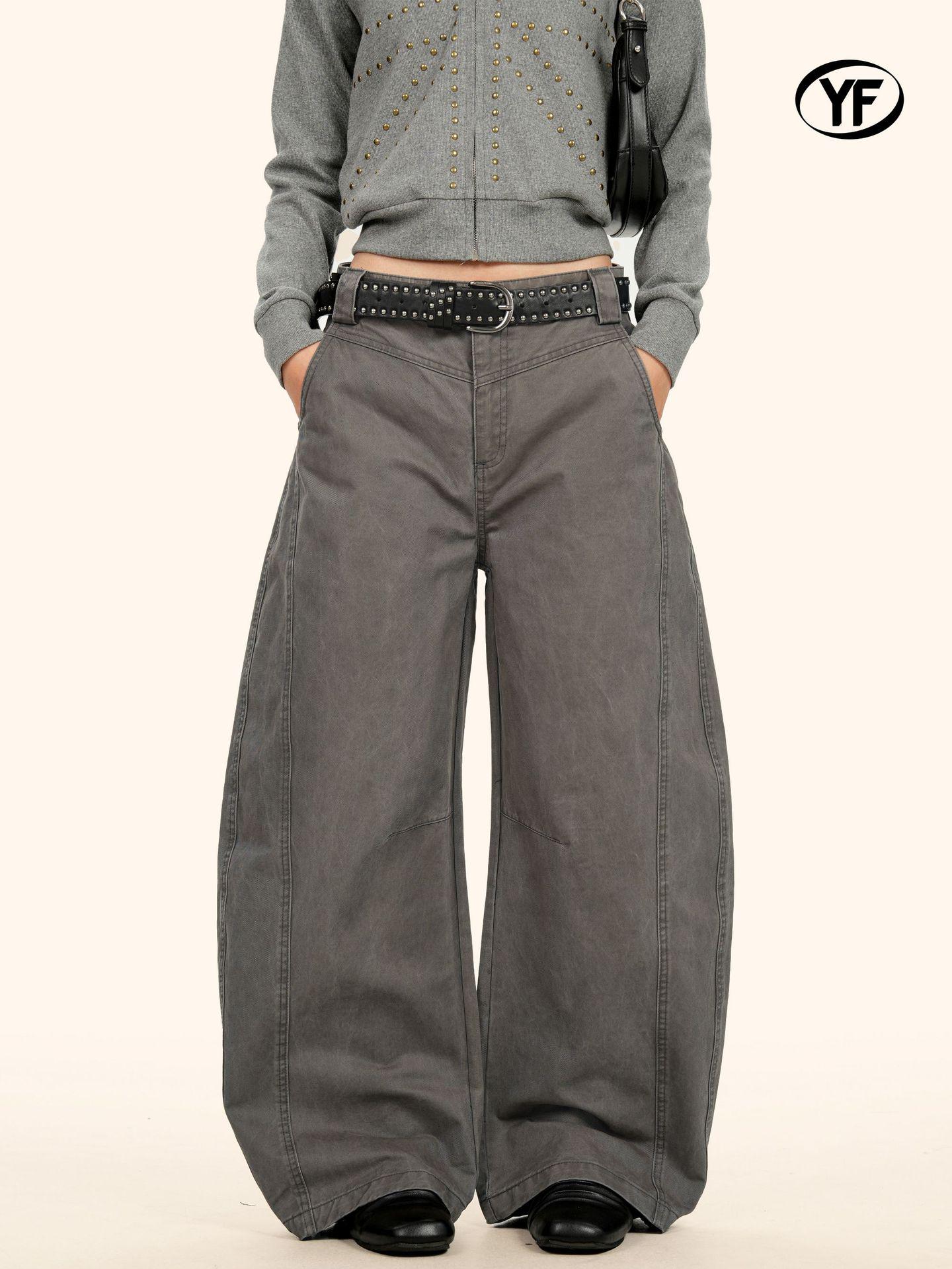 

Yongfang Retro Patchwork Wide-Leg Jeans - Unisex Curved Knife Design, 3D Cut, Loose Fit, Floor-Length S