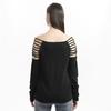 European Style Autumn Fashion Ladies O-neck Cutout Diamond Long-sleeved T-shirt