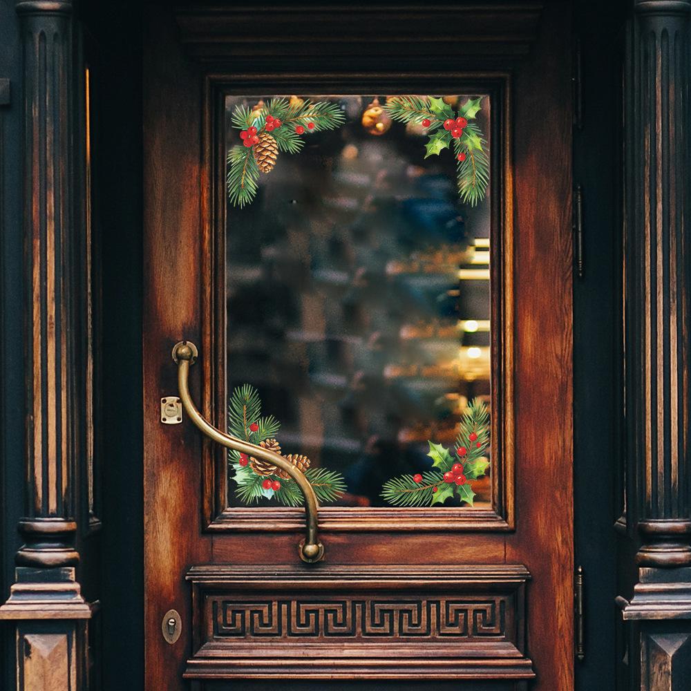 Christmas Pinecone Four-cornered Border Decorative Window Sticker for Home Balcony Glass Window Beautification.