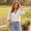 Women's Long Sleeve V-Neck Ruffle Blouse Color Elegant