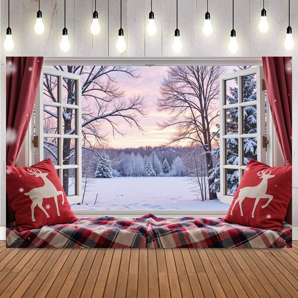 Christmas Day Wreath Snowman Photography Backdrop Props Family Xmas Eve Party Decor Banner New Year Photo Backgrounds11