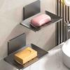 Carbon Steel Punch-Free Wall-Mounted Bathroom Storage Soap Dish, Hole-Free Adhesive Kitchen Storage Soap Holder Rack