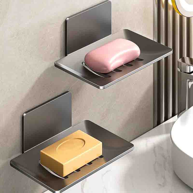 Carbon Steel Punch-Free Wall-Mounted Bathroom Storage Soap Dish, Hole-Free Adhesive Kitchen Storage Soap Holder Rack