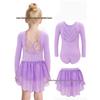 Conjunto de Gimnasia para Niñas de Manga Larga con Falda de Lentejuelas - Dos Piezas con Correas Cruzadas Múltiples