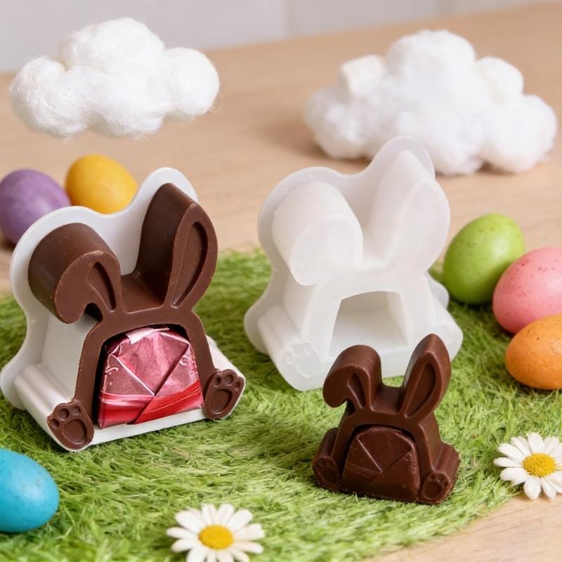 Rabbits Shaped Silicone Mould Heat Resistant Easy Cleaning Detailed Easters Candle Making Supplies