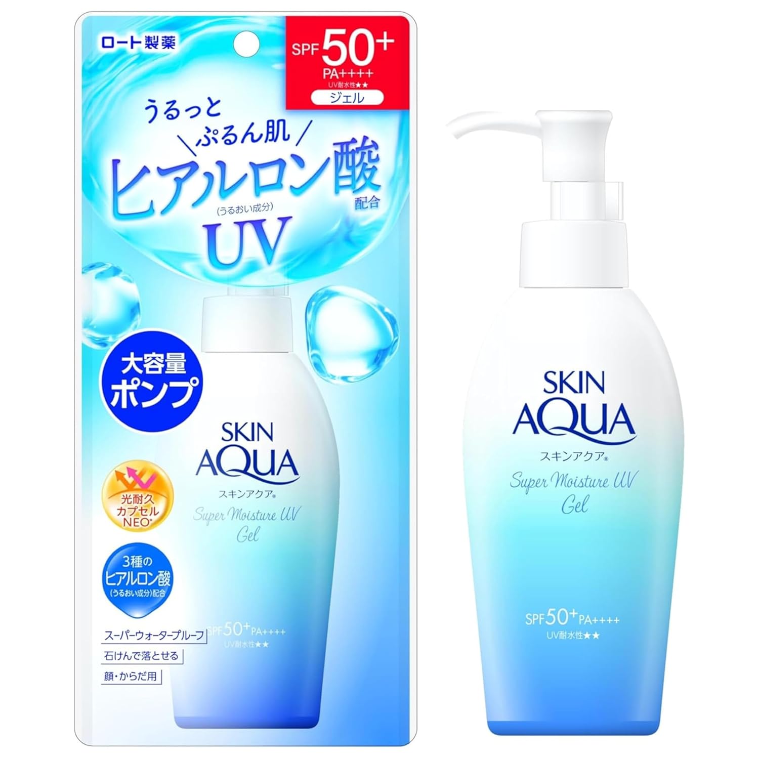 Skin Aqua 50+ UV Super Moisture Gel Large Capacity Pump Type Sunscreen Fragrance-Free 1 piece (x 1)
