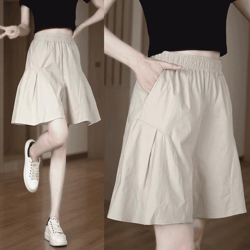 Women's Elastic Waist Wide Leg Shorts A Line Skort Plus Size Casual Summer Breathable Culottes