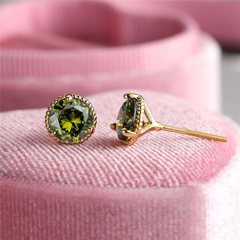 Süße Gelbgoldfarbene Mehrfarbige Zirkonstein Steckerohrringe Grün Blau Rot Kristall Hochzeits Schmuck für Damen