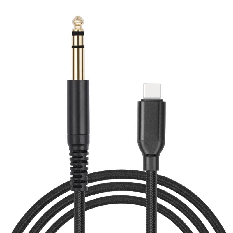 Type C To 6.35mm Cable Cord Electric Guitar Connection Wire Line USB C To 1/4inch TRS Recording Cable Line Black