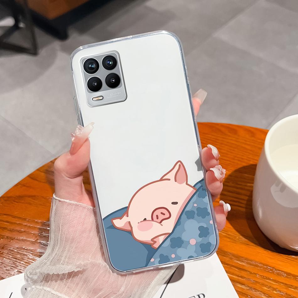 For Realme 8 Pro Case Lovely Cat Soft Transparent Phone Back Cover For Realme8 4G 5G Shockproof Comfortable TPU Silicone Bumper