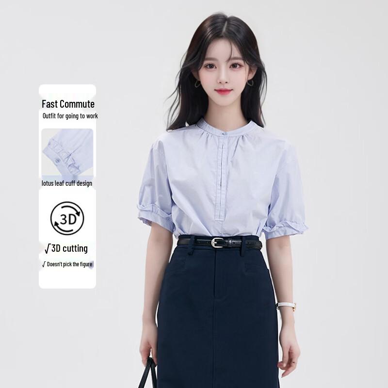 TLUOMAN Women s Round Neck Short Sleeve Commuter Shirt S