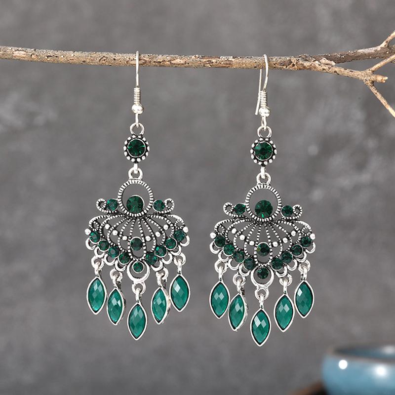 Vintage Ethno Strass Quaste Wassertropfen Ohrringe für Damen Boho Hohl Geometrisch Hängende Ohrringe Pendientes Mujer Brincos