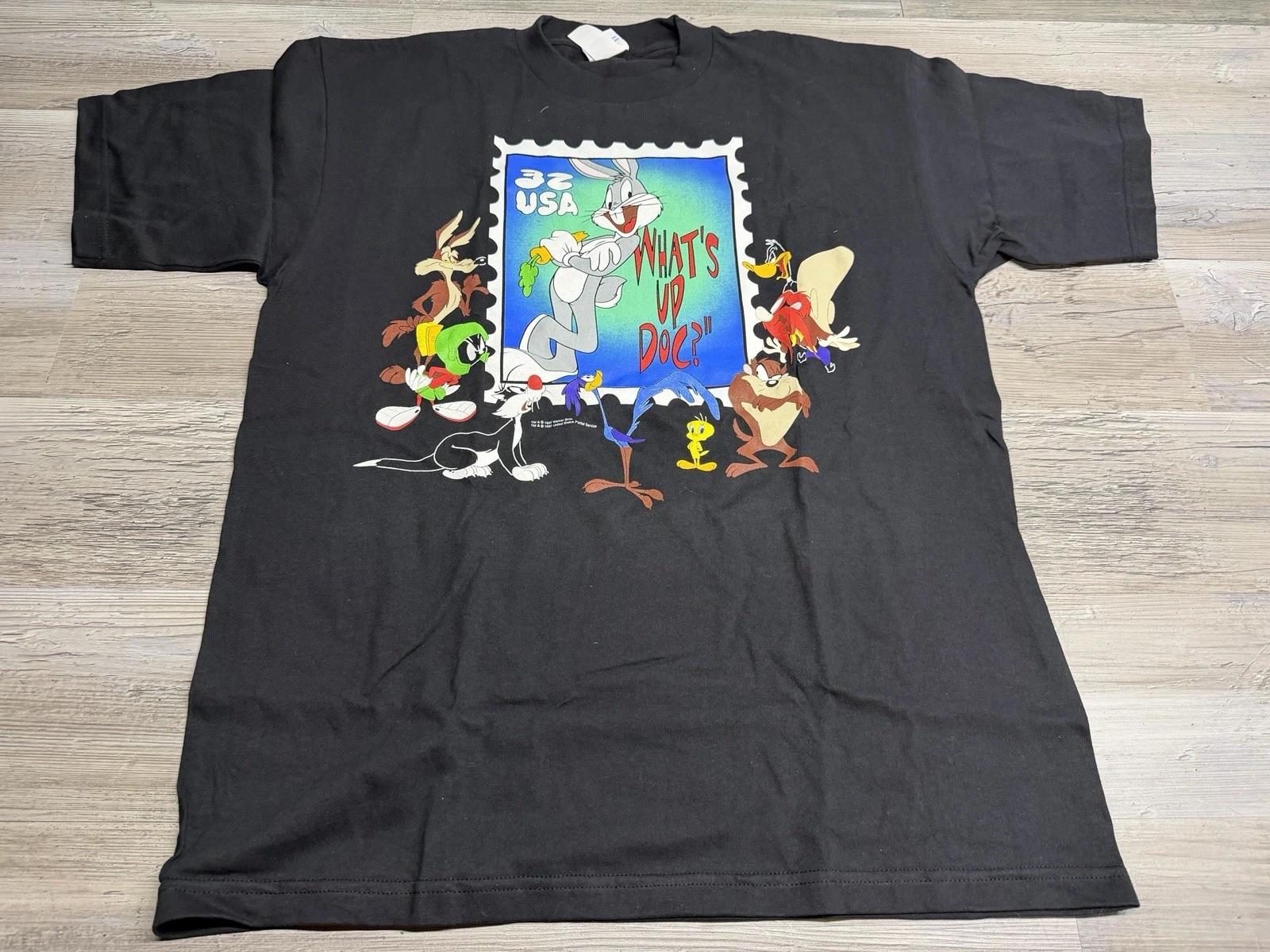 

NEW Vintage Looney Tunes Shirt L/XL Black Bugs Bunny Stamp 1997 USPS Warner Bros S