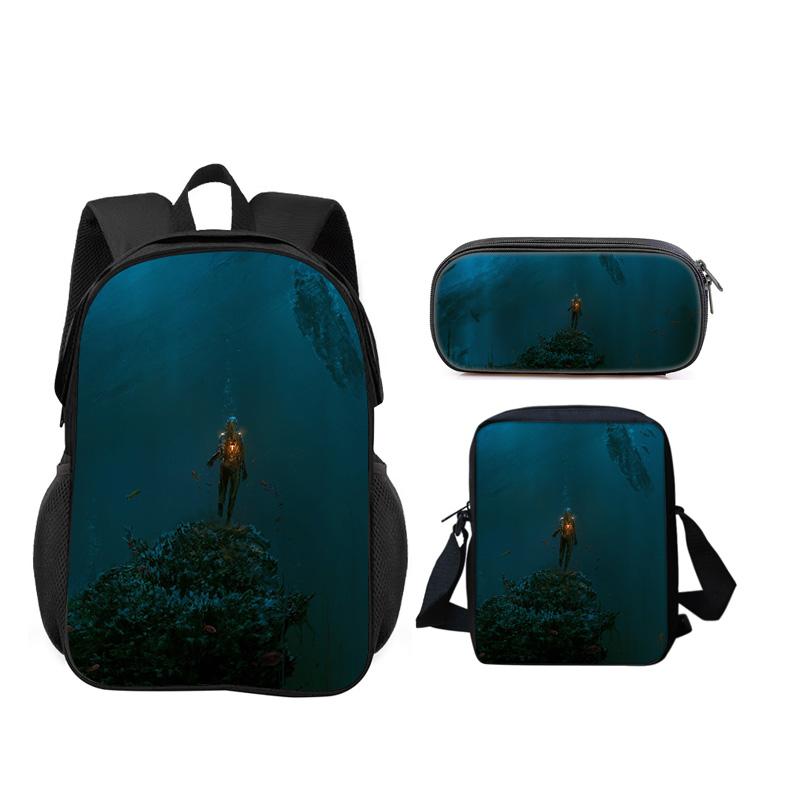 Mondo Subacqueo Set da 3 Pezzi Zaino Astuccio Borsa a Spalla Durevole alla Moda, Versatile Cartone Animato Ragazzo e Ragazza Compleanno Miglior Regalo