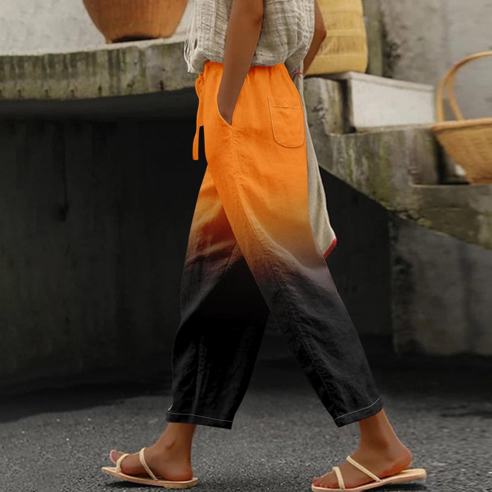 

Женские повседневные брюки с модным градиентным принтом и карманами на шнуровке, брюки с эластичной резинкой на талии XXXXL оранжевый