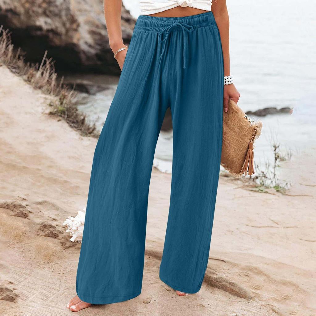 Women's Fashionable Loose Casual Color High Waist Wide Leg Casual Pants