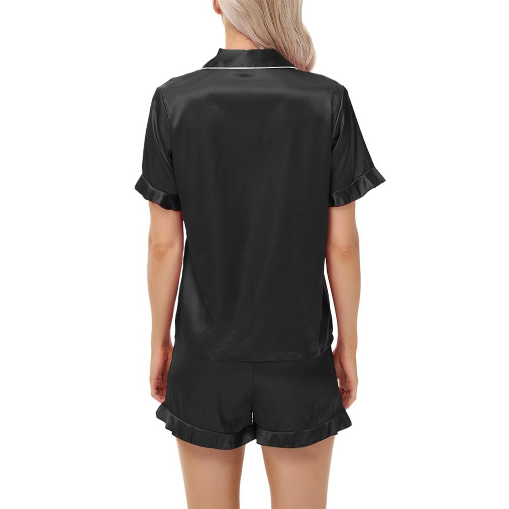 Satin Double Ruffle Imitation Silk Suit Short-sleeved Shorts Ladies Home Clothes