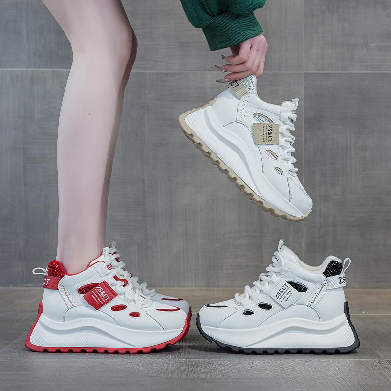 Thick-soled high-top dad shoes, new comfortable small height-increasing fleece sports and leisure shoes in autumn and winter