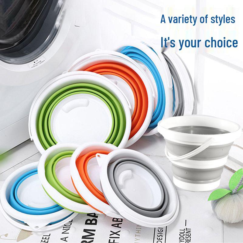 Portable Foldable Water Bucket with Lid - Silicone Plastic for Outdoor, Car Wash, Handheld Use