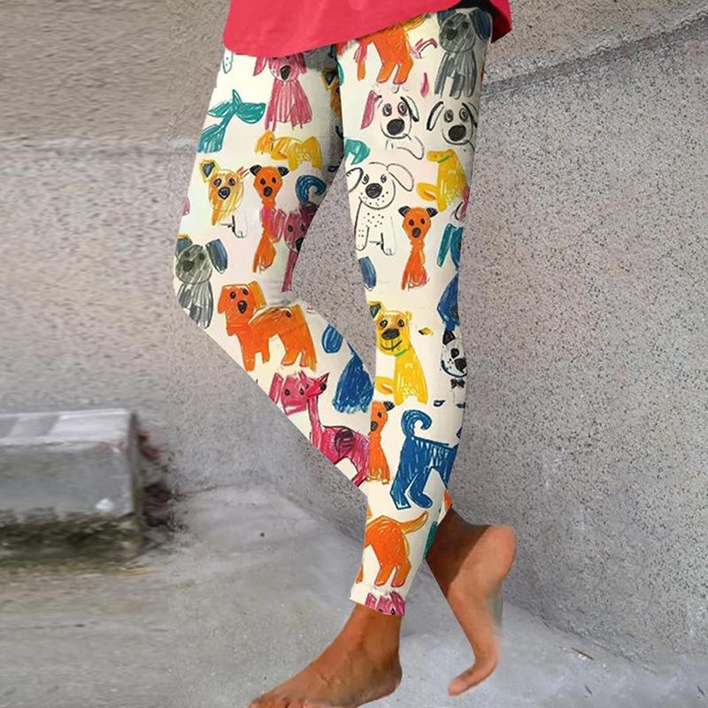 Women's High Waist Yoga Leggings Slim Fit Streetwear Cat Digital Print Stretch Fitness Workout Pants