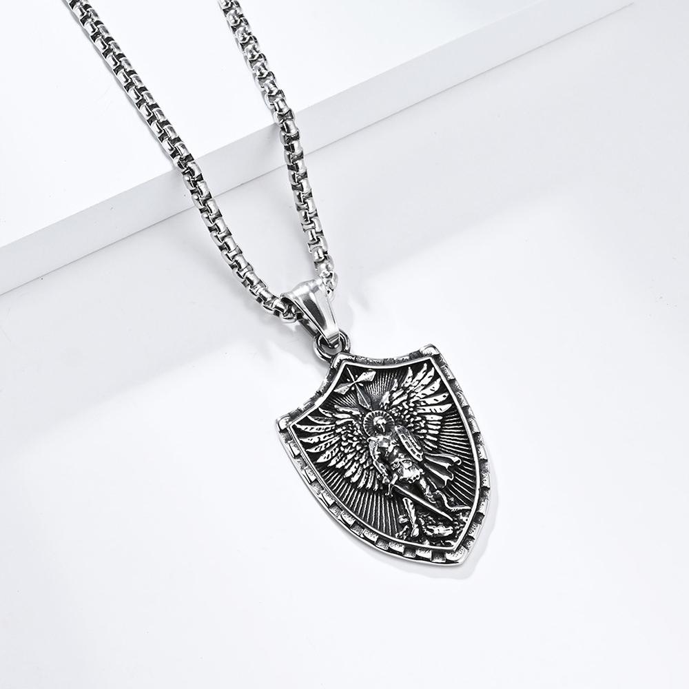 Fashion Simple Arch Angel St.Michael Men's Necklaces Stainless Steel Pendant Chain Amulet Vintage Women Jewelry Gifts