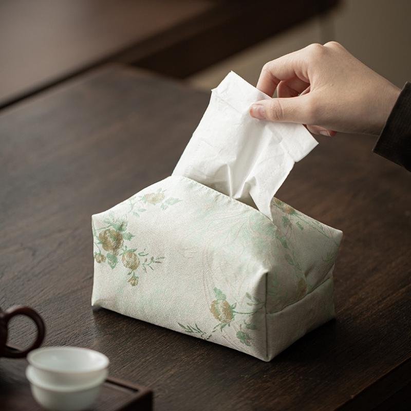 Ribbed Fabric Tissue Bag, Chinese Style Living Room, Bedroom, Office Desk, Paper Box, Tissue Storage Cover