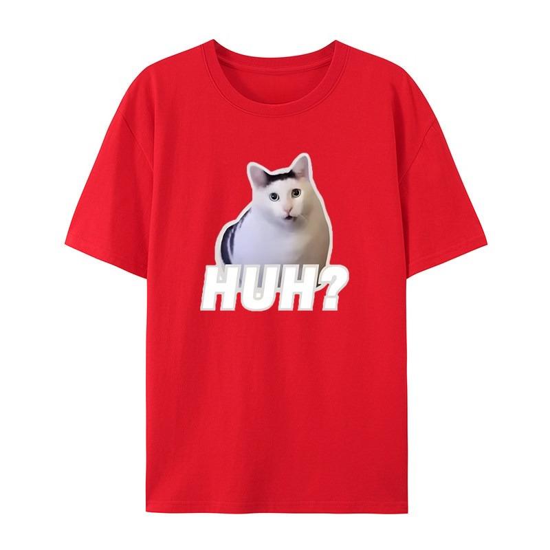 HUH Cat Fun Emojis Stunning Personality Casual TShirt Mens and Womens Luxury Brand Top