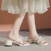 Silver Sandals 2025 New Fairy Summer Bow French Cool Slippers Thick High Heels 5cm